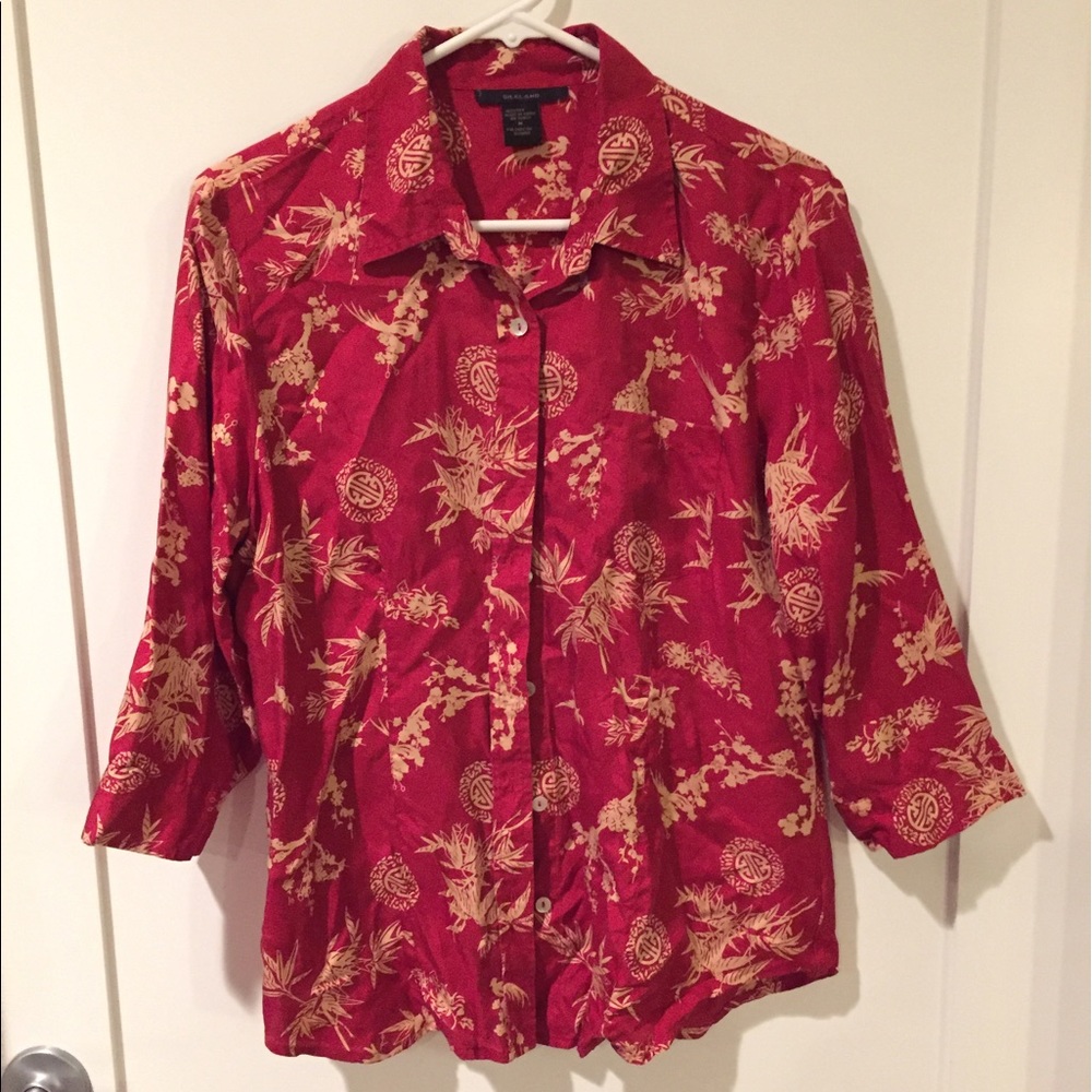🍂🍁Fall sale! Red/gold 100% silk 3/4-slv blouse