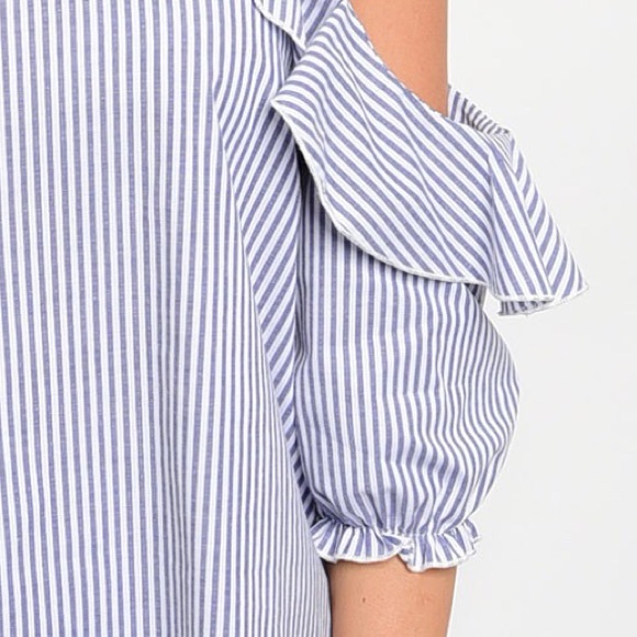 Pinstripe Ruffle Cold Shoulder Blouse - Picture 3 of 5