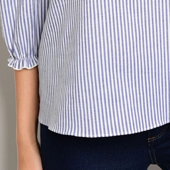 Pinstripe Ruffle Cold Shoulder Blouse - Picture 5 of 5