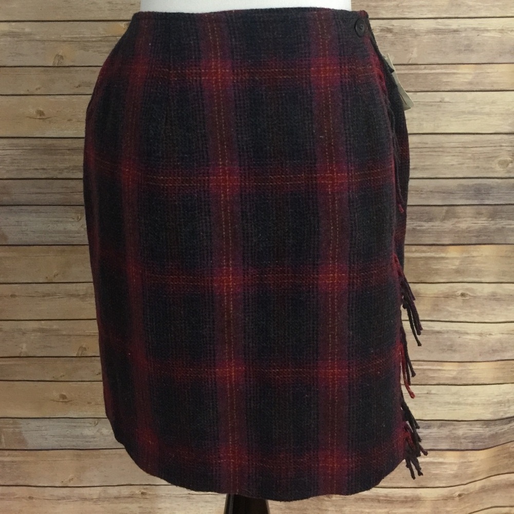 TALBOTS Plaid Wrap Fringe Skirt