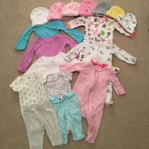 Newborn girl sleepers and onesie bundle