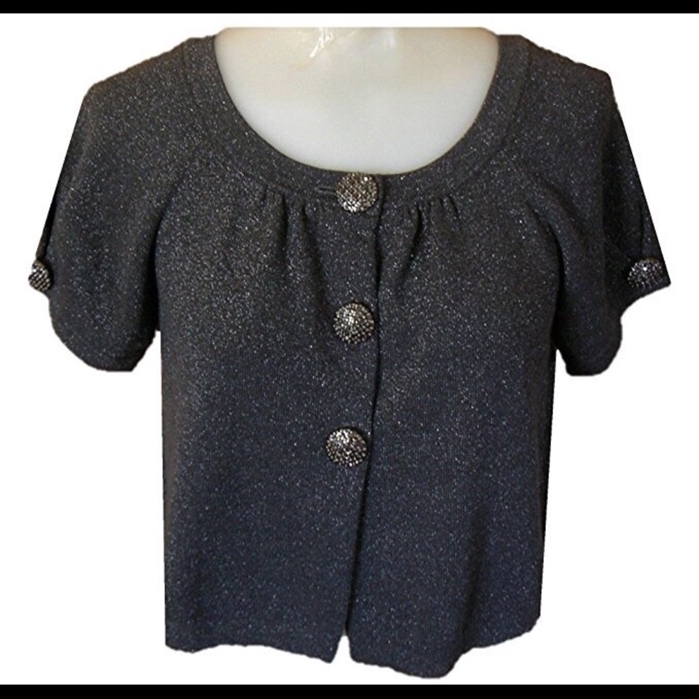 NICOLE MILLER Charcoal Silver Glitter Cardigan L