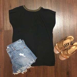 LOFT Tops - Loft cap sleeve black top with embellished collar LOFT Tops - Loft cap sleeve black top with embellished collar