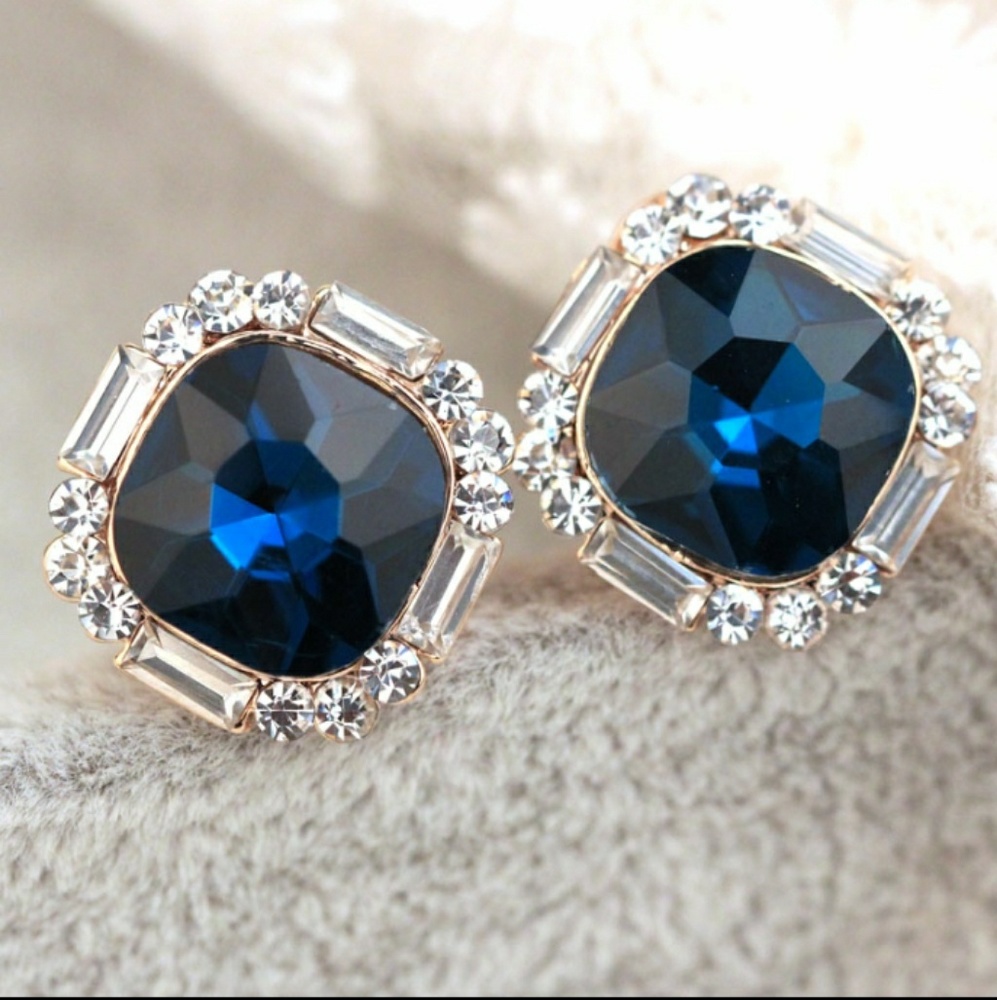 Deep Ocean Swacoski Elements Square Crystal Stud