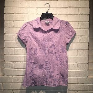 Short sleeve, button up, light purple blouse