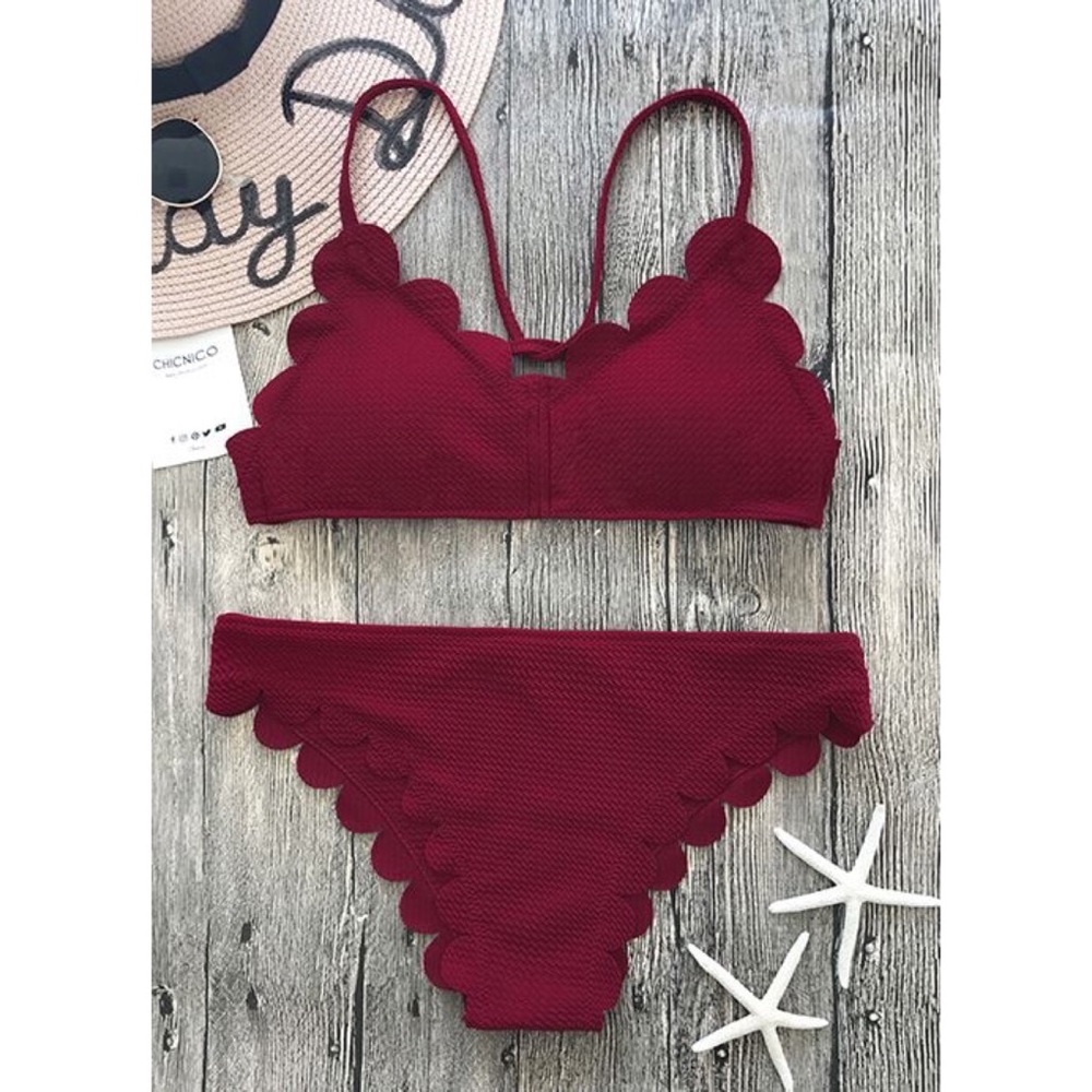 Scalloped Burgundy Bikini Set
