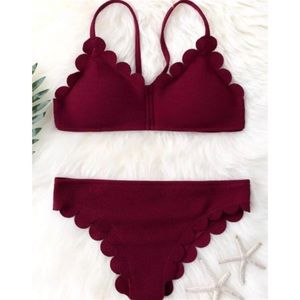Scalloped Burgundy Bikini Set