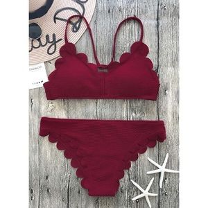 Scalloped Burgundy Bikini Set