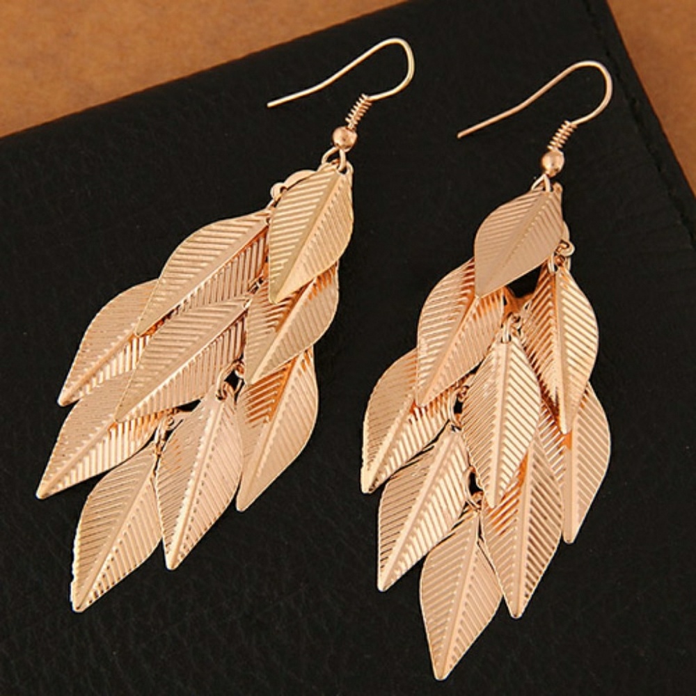 Gold Multi Leaf Dangle Earring