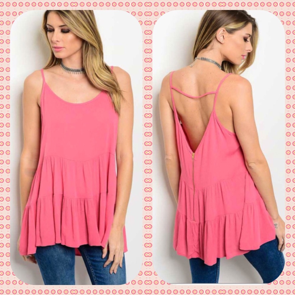 Coral Spaghetti Strap Babydoll Top