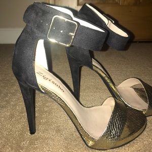 Zigi Soho Black and Gold Sandal Heels