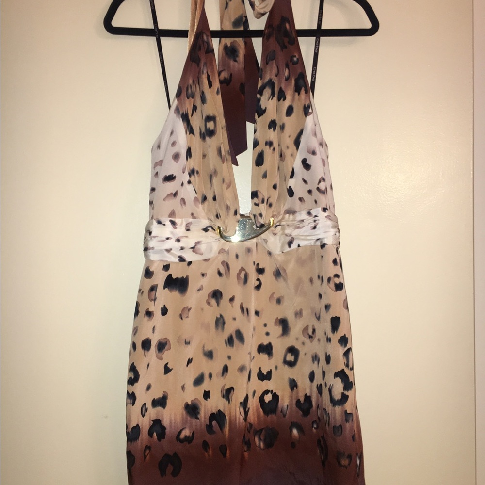 Bebe leopard silk halter dress