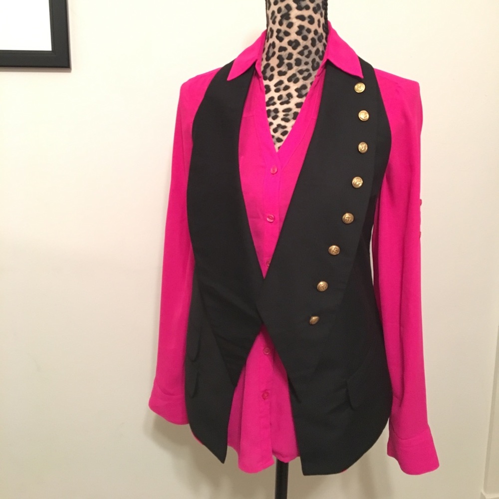 Black vest with gold buttons