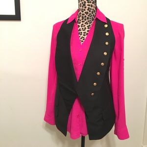 Black vest with gold buttons