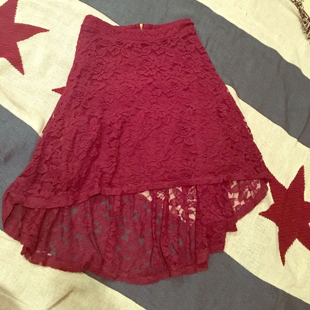 Lace Burgundy High Low Skirt