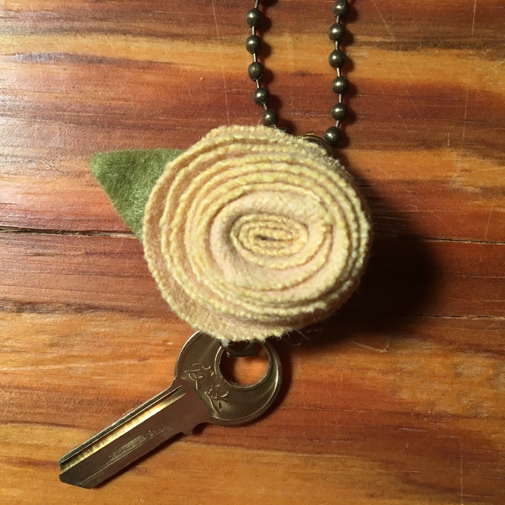 Handcrafted Yellow Rose Necklace with Key