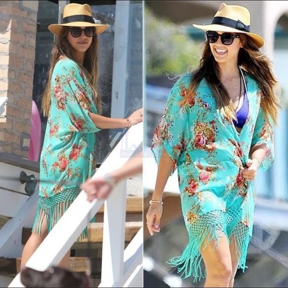 🔥LAST ONE🔥🌺Green Floral Kimono // Swim Coverup - Picture 3 of 8