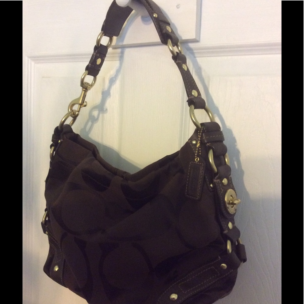 Coach Purse Brown Canvas with leather trim.