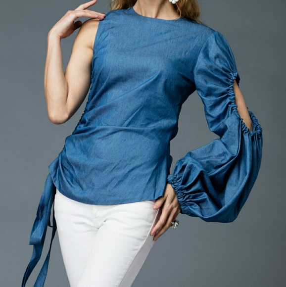 Tops - Scoop Neck Asymmetrical Sleeve Top
