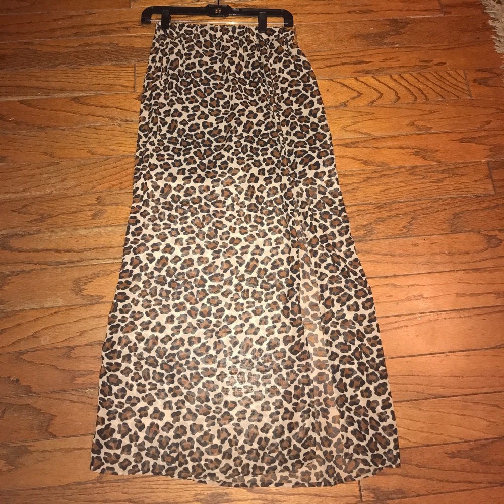 CHEETAH MAXI SKIRT SHEER WITH SHORT SKIRT UNDER