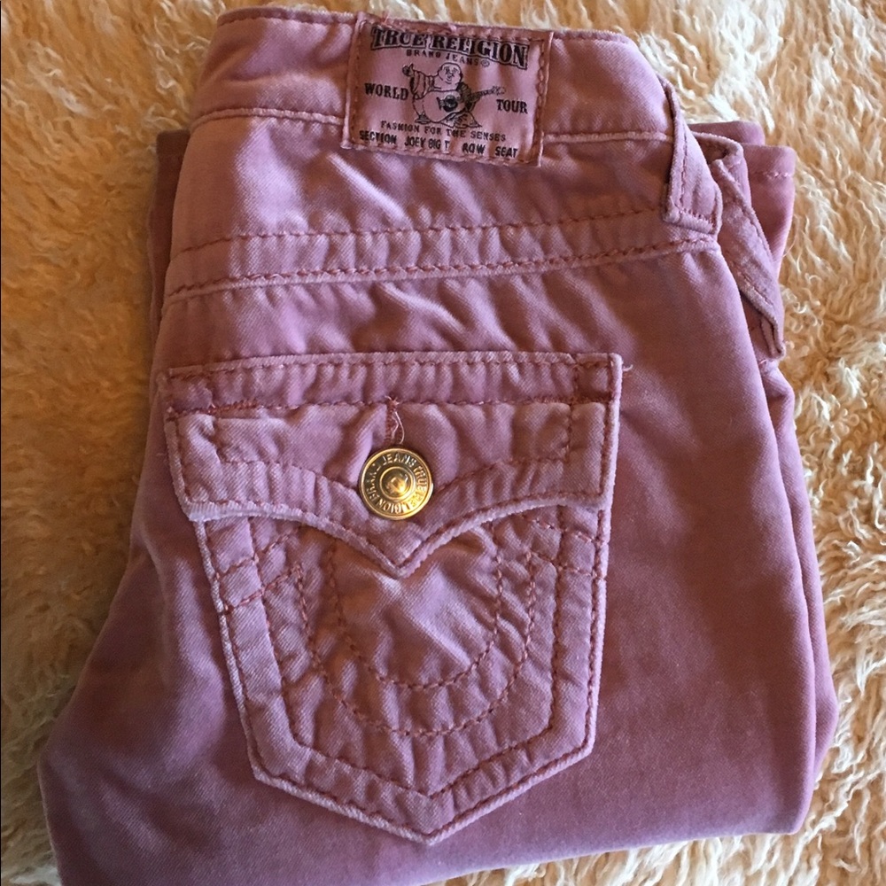 True Religion Rose Blush Joey Big T velvet Jeans