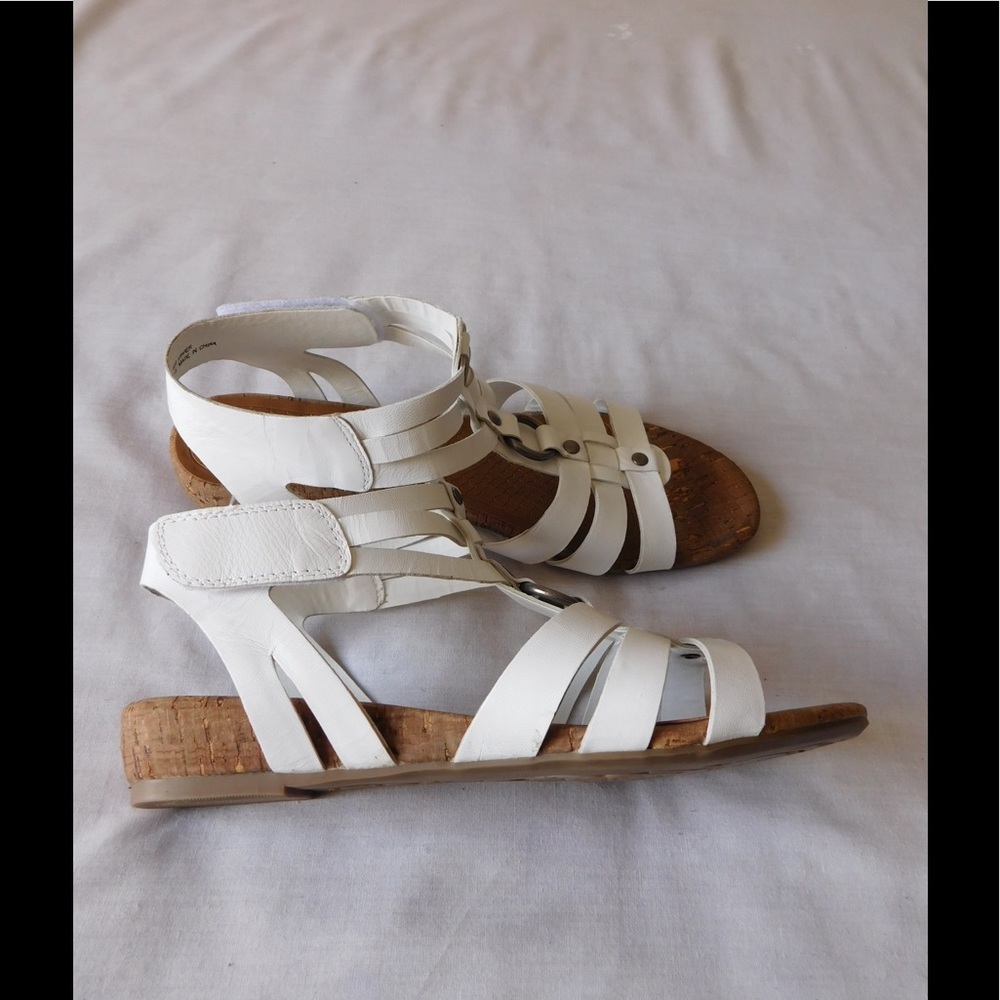 Leather! Fancy White Gladiator Sandals W/Velcro
