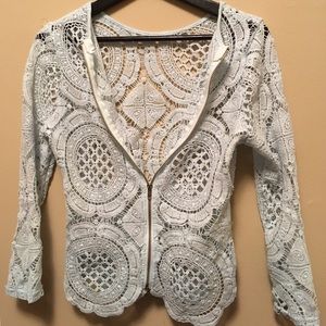 pastel blue crochet jacket