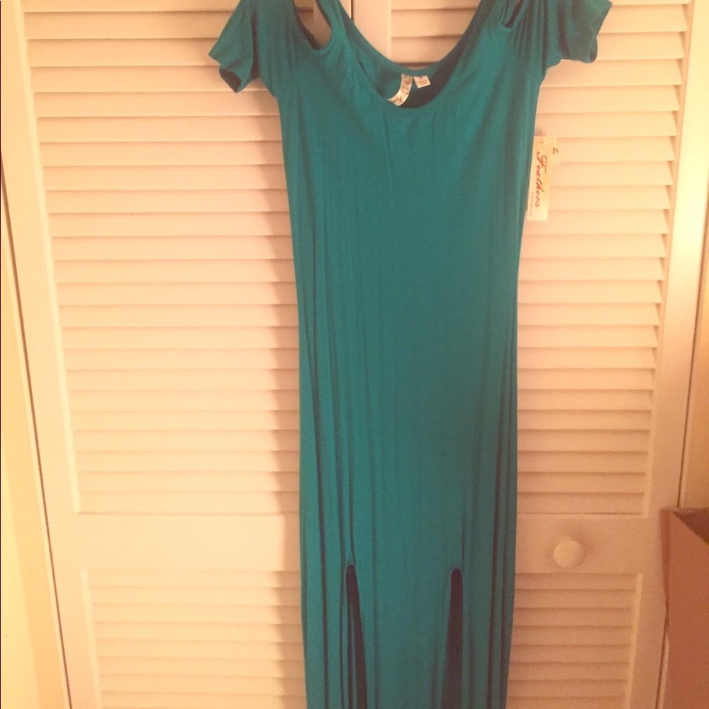 Blueish/ greenish dress with slits