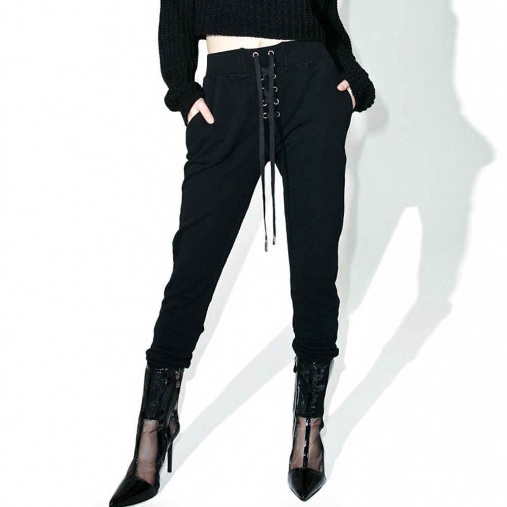 Lace up high waist joggers from Dollskill