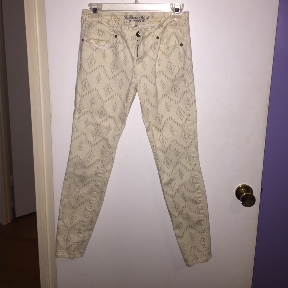 Tribal Print Cream Skinny Jeans