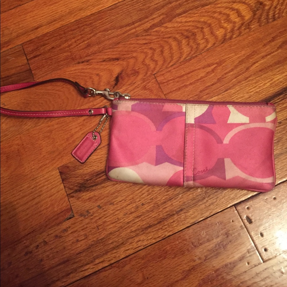 Multicolor pink coach wristlet