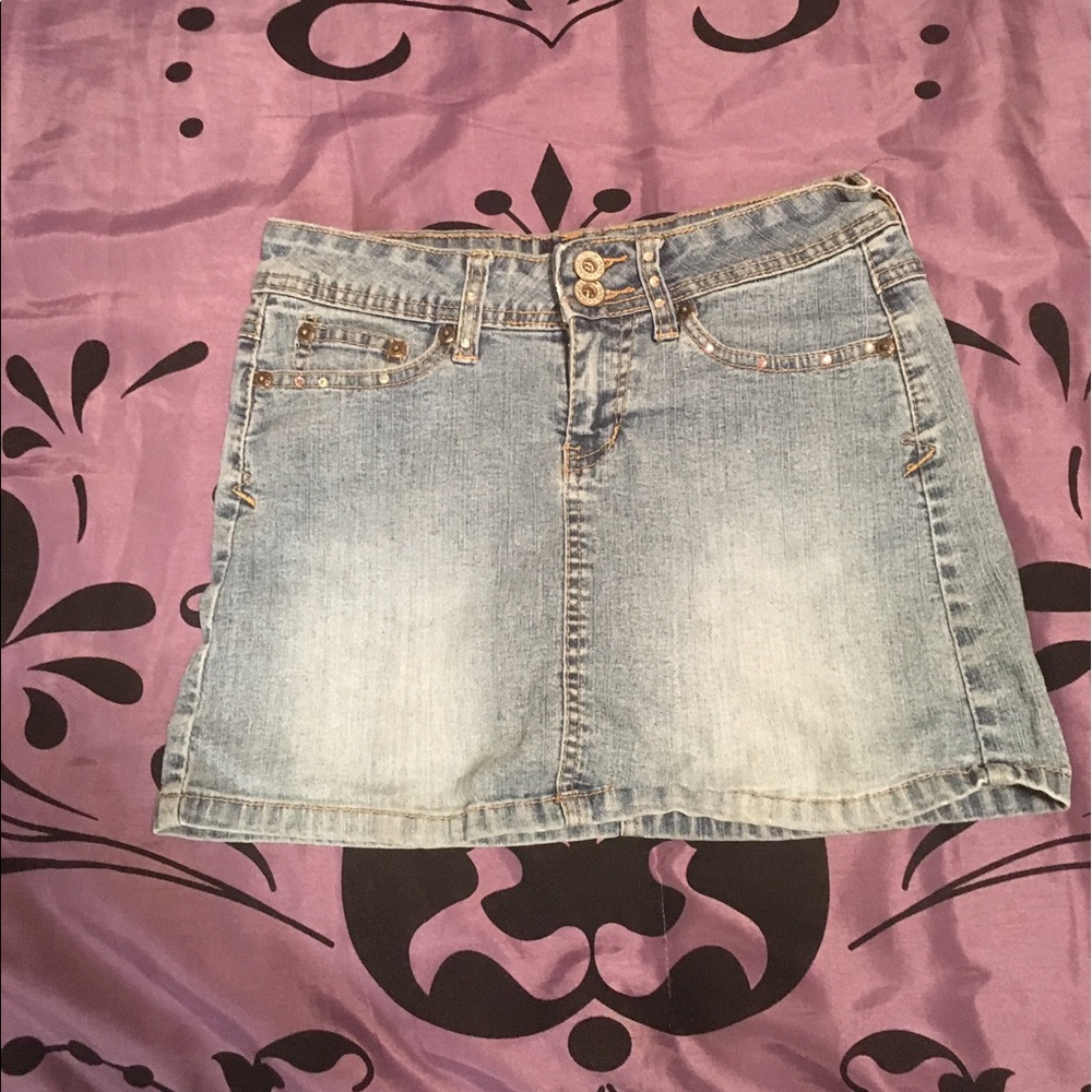 Flirty Beaded Jean Mini Skirt