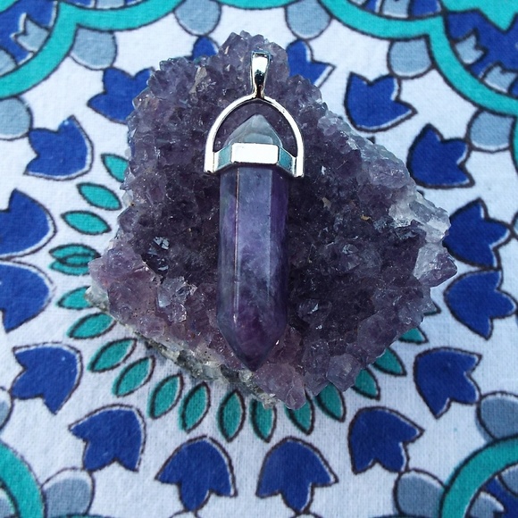 Amethyst Crystal Point Necklace With Black Cord - Picture 1 of 5