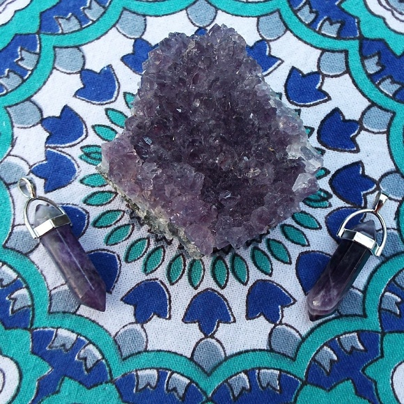 Amethyst Crystal Point Necklace With Black Cord - Picture 2 of 5