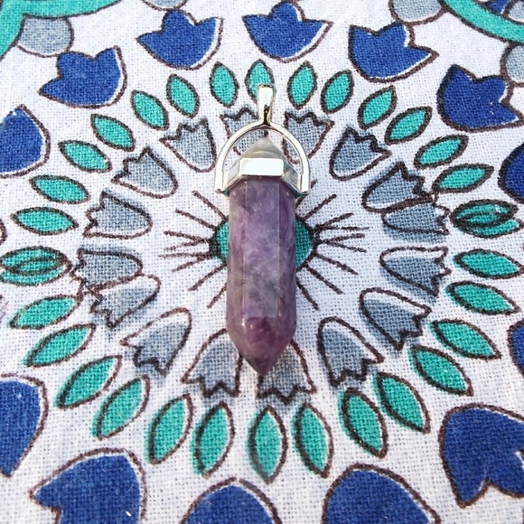 Amethyst Crystal Point Necklace With Black Cord - Picture 3 of 5