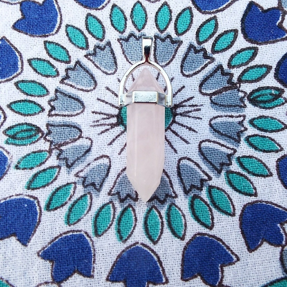 Rose Quartz Crystal Point Necklace With Black Cord