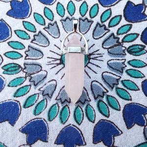 Rose Quartz Crystal Point Necklace With Black Cord