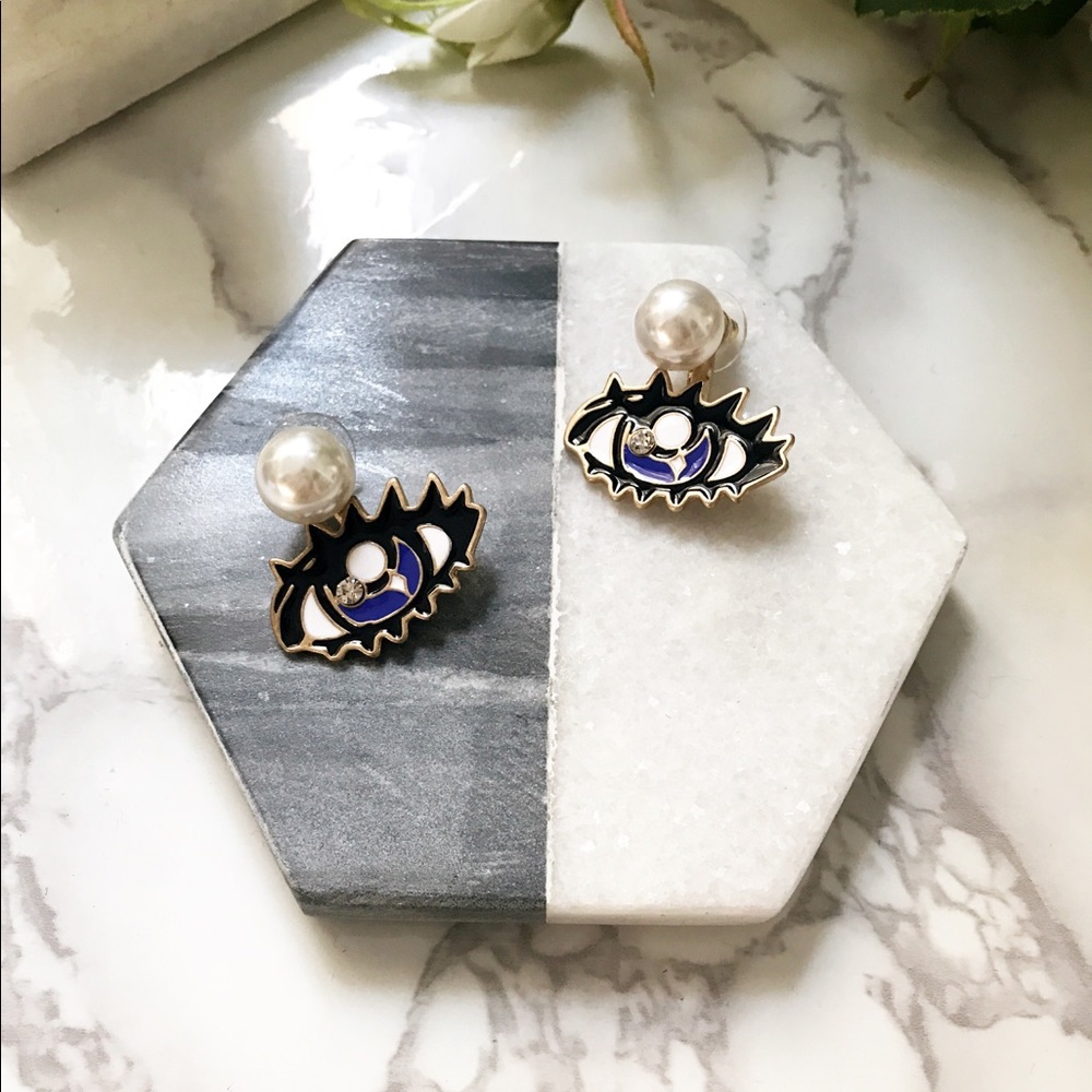 Evil eye pearl earrings