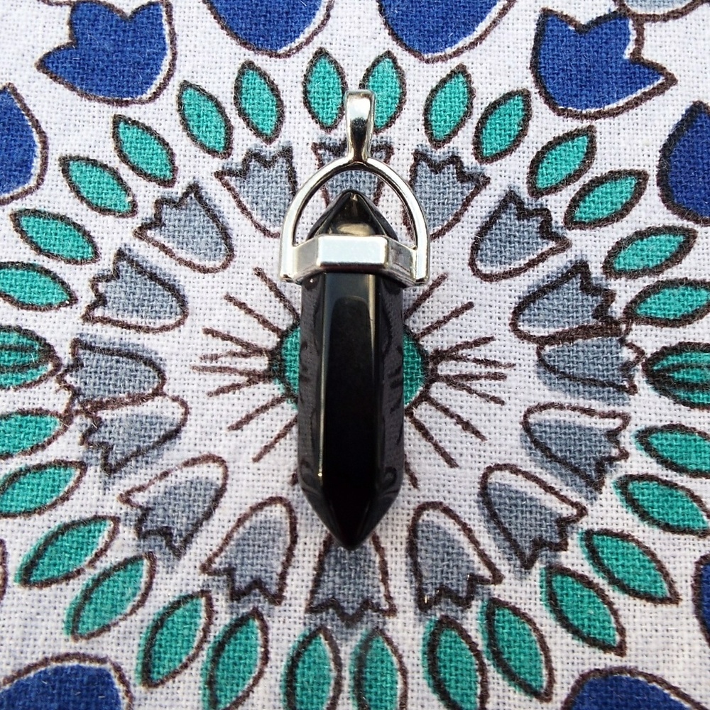 Black ObsidianCrystal Point Necklace W/ Black Cord