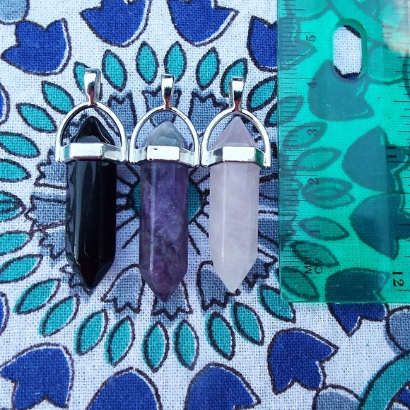 Black ObsidianCrystal Point Necklace W/ Black Cord - Picture 2 of 3