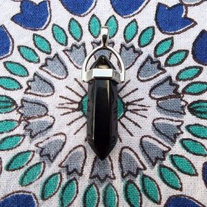 Black ObsidianCrystal Point Necklace W/ Black Cord