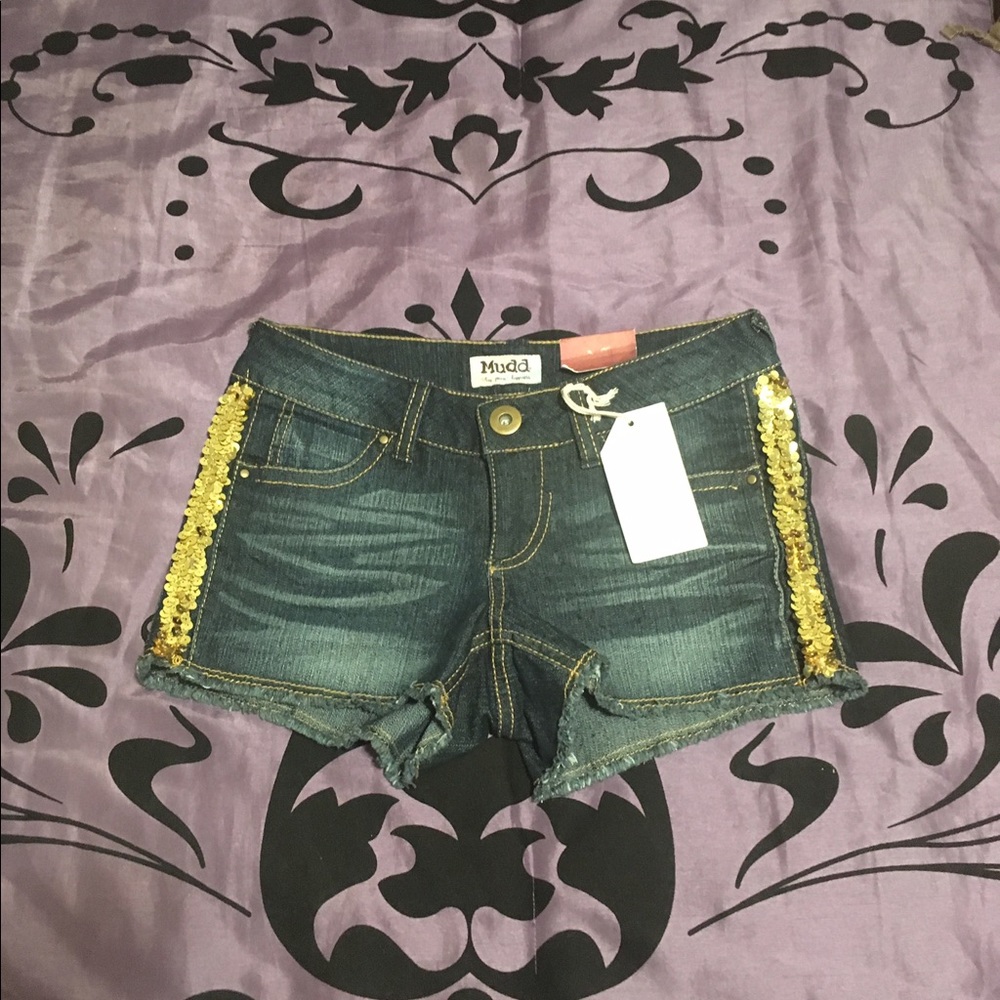 Dark Denim Short with Gold Sequins