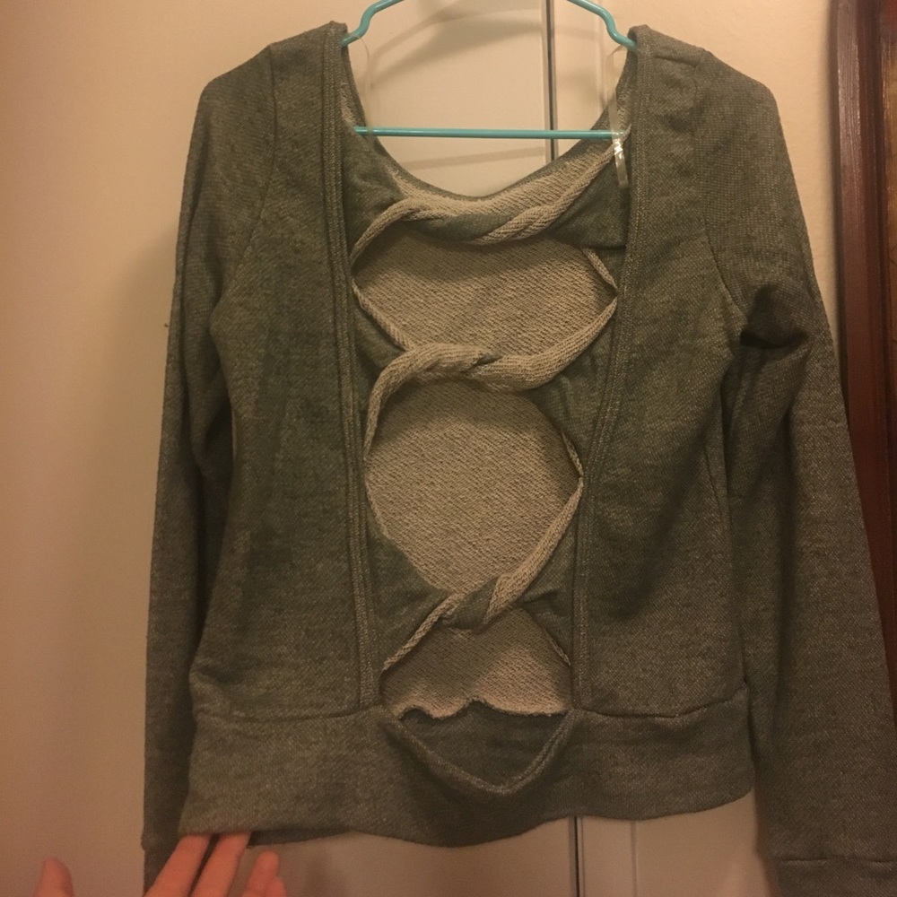 Gray sweater with tied back