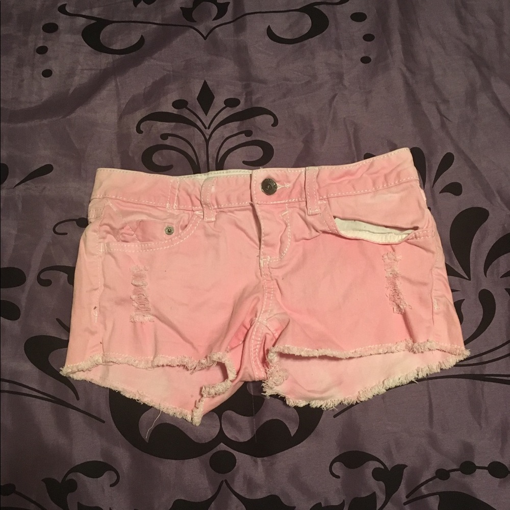 Distressed Pink Jean Shorts