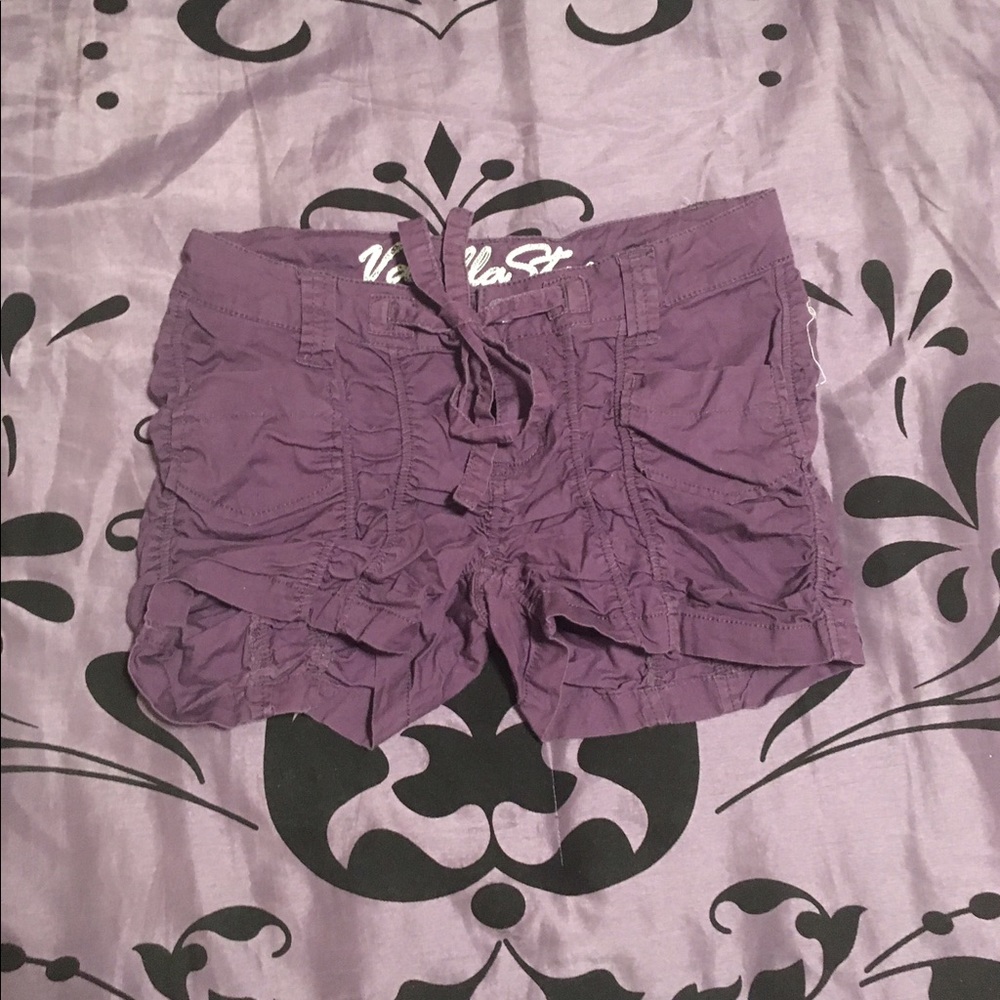 Ruched Tie-Waist Purple Shorts