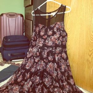 Floral Print Dress with Mesh and Accent Zipper