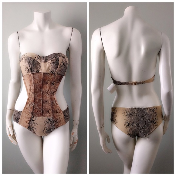 Rare! 🎉HP🎉 Vintage Rosa Cha Y2K Snakeskin Ultrasuede Monokini Swimsuit P - Picture 2 of 5