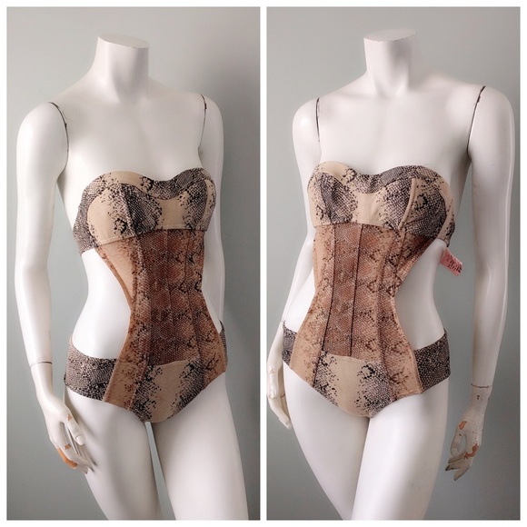Rare! 🎉HP🎉 Vintage Rosa Cha Y2K Snakeskin Ultrasuede Monokini Swimsuit P - Picture 3 of 5