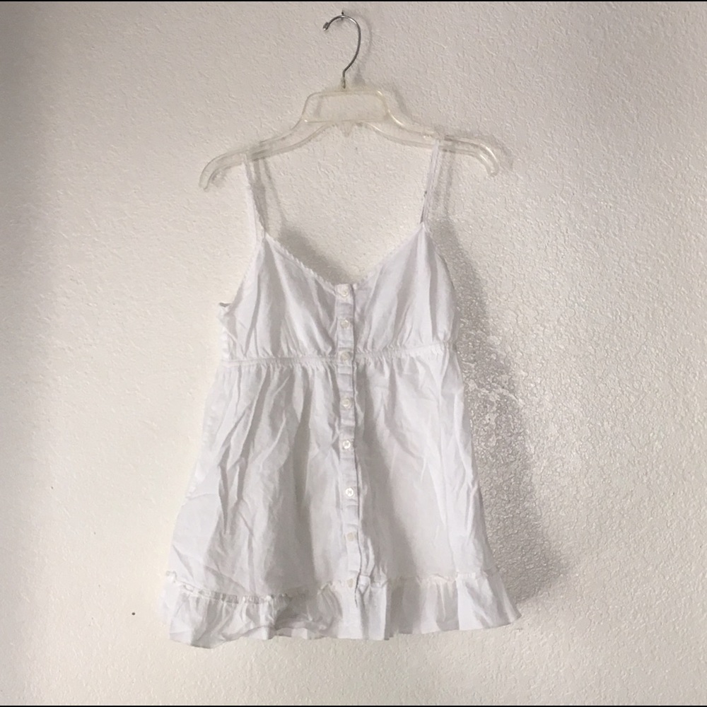 Forever 21 White Ruffle Button Babydoll Cami Top