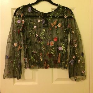 Brand new Nasty Gal black mesh embroidered top